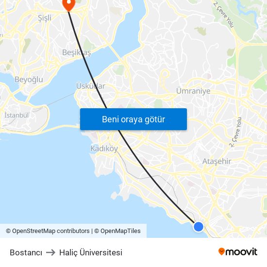 Bostancı to Haliç Üniversitesi map