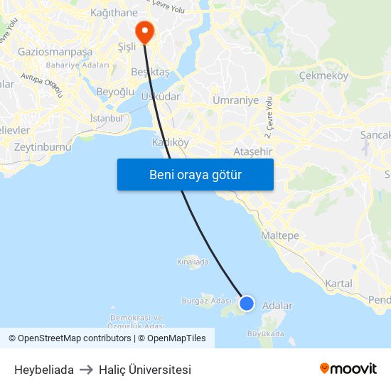 Heybeliada to Haliç Üniversitesi map