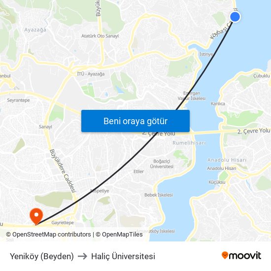 Yeniköy (Beyden) to Haliç Üniversitesi map