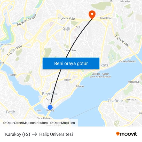 Karaköy (F2) to Haliç Üniversitesi map