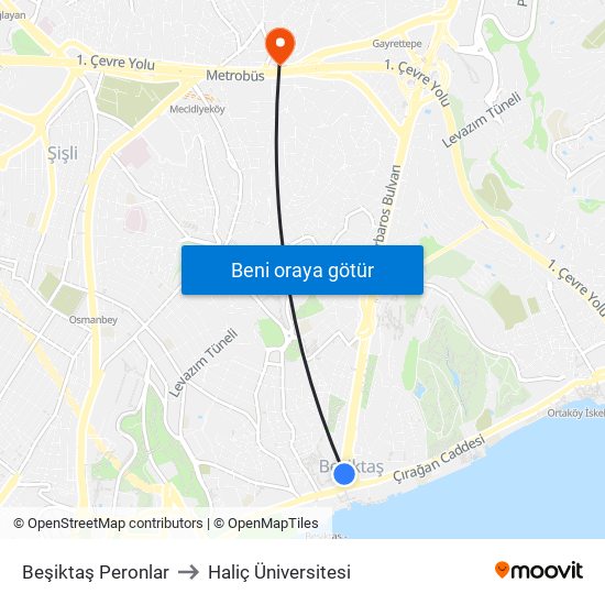 Beşiktaş Peronlar to Haliç Üniversitesi map