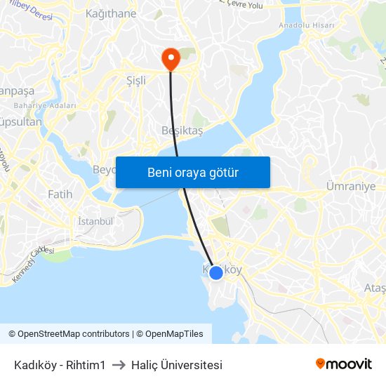 Kadıköy - Rihtim1 to Haliç Üniversitesi map