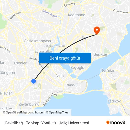 Cevizlibağ - Topkapi Yönü to Haliç Üniversitesi map