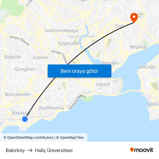 Bakırköy to Haliç Üniversitesi map