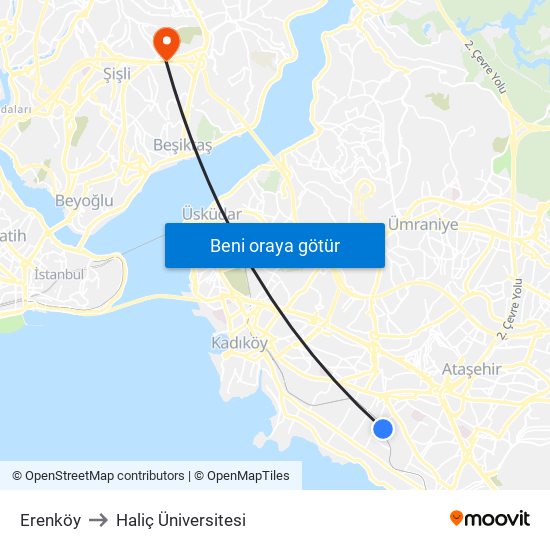 Erenköy to Haliç Üniversitesi map
