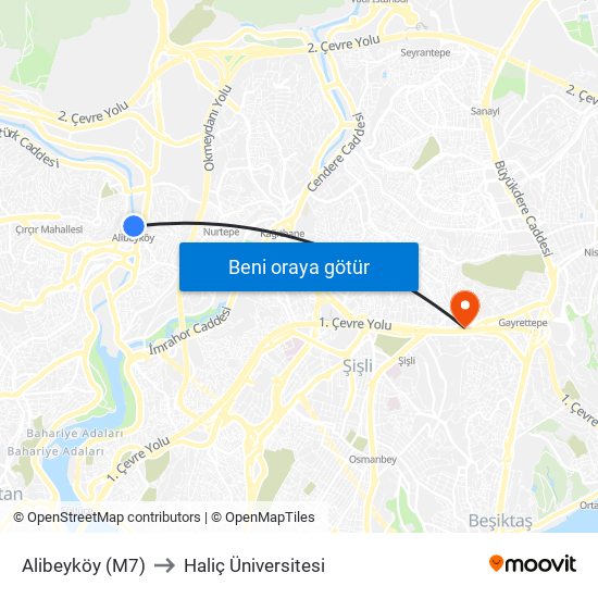 Alibeyköy (M7) to Haliç Üniversitesi map