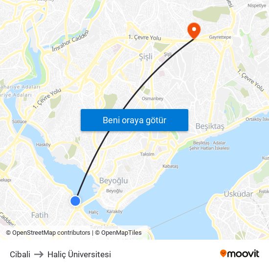 Cibali to Haliç Üniversitesi map