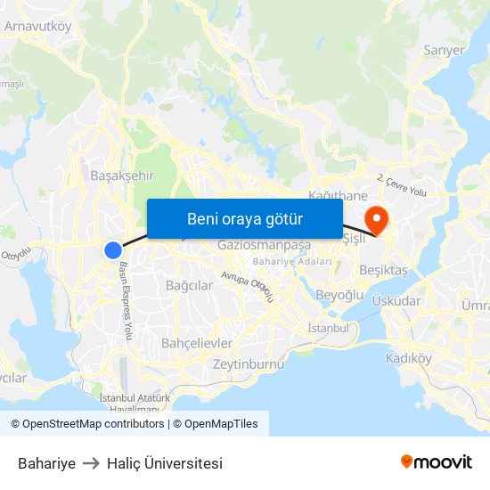 Bahariye to Haliç Üniversitesi map