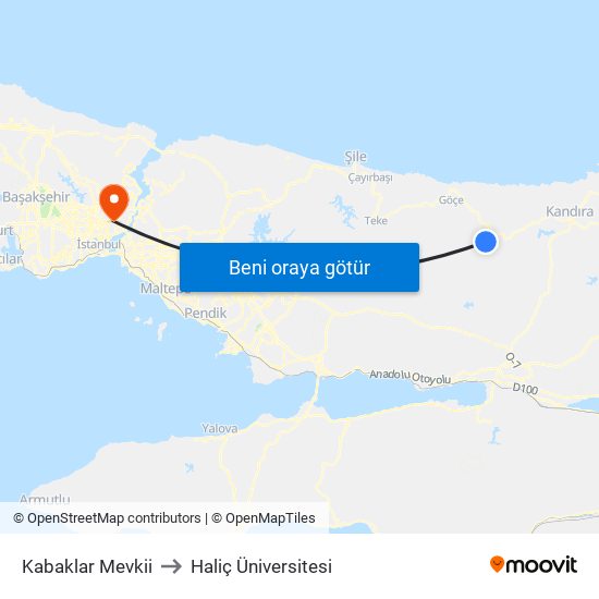 Kabaklar Mevkii to Haliç Üniversitesi map