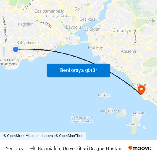 Yenibosna to Bezmialem Üniversitesi Dragos Hastanesi map