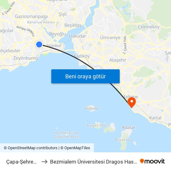 Çapa-Şehremini to Bezmialem Üniversitesi Dragos Hastanesi map