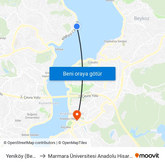 Yeniköy (Beyden) to Marmara Üniversitesi Anadolu Hisarı Kampüsü map
