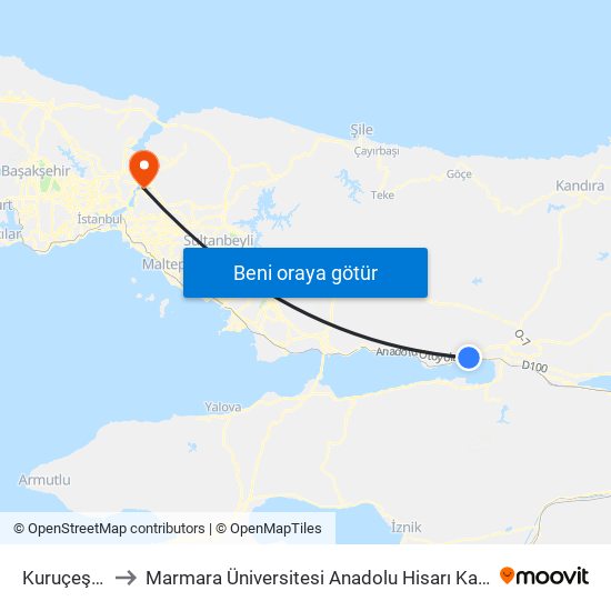 Kuruçeşme to Marmara Üniversitesi Anadolu Hisarı Kampüsü map