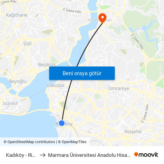 Kadıköy - Rihtim2 to Marmara Üniversitesi Anadolu Hisarı Kampüsü map