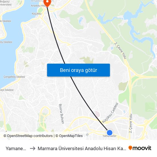 Yamanevler to Marmara Üniversitesi Anadolu Hisarı Kampüsü map