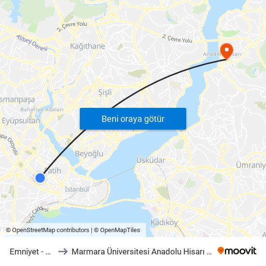 Emniyet - Fatih to Marmara Üniversitesi Anadolu Hisarı Kampüsü map