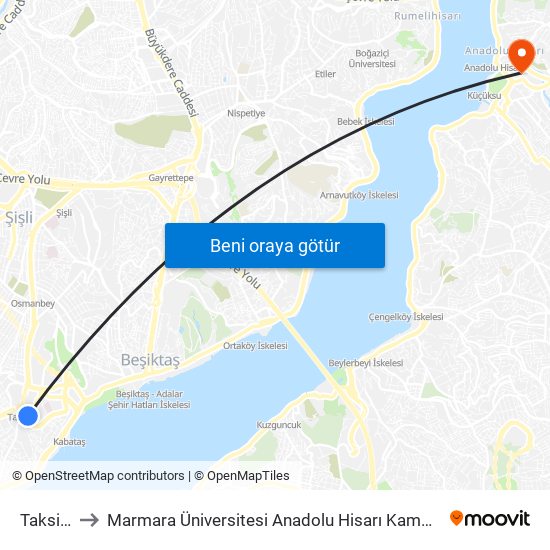 Taksim to Marmara Üniversitesi Anadolu Hisarı Kampüsü map
