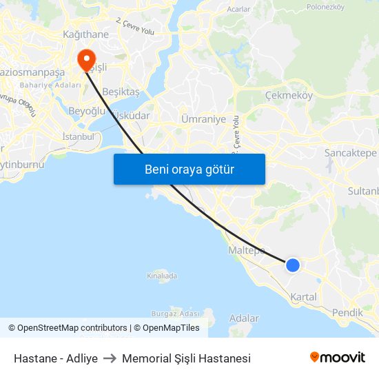 Hastane - Adliye to Memorial Şişli Hastanesi map