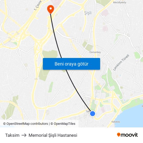 Taksim to Memorial Şişli Hastanesi map