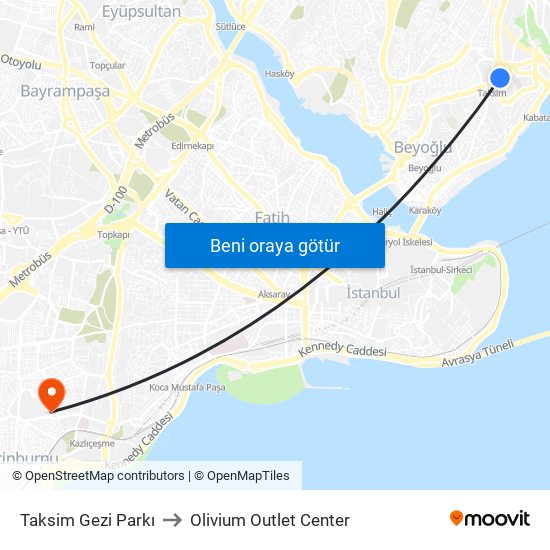 Taksim Gezi Parkı to Olivium Outlet Center map