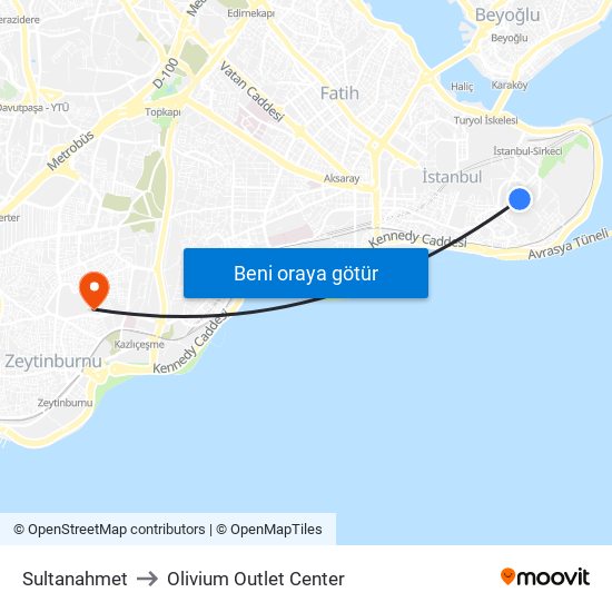 Sultanahmet to Olivium Outlet Center map