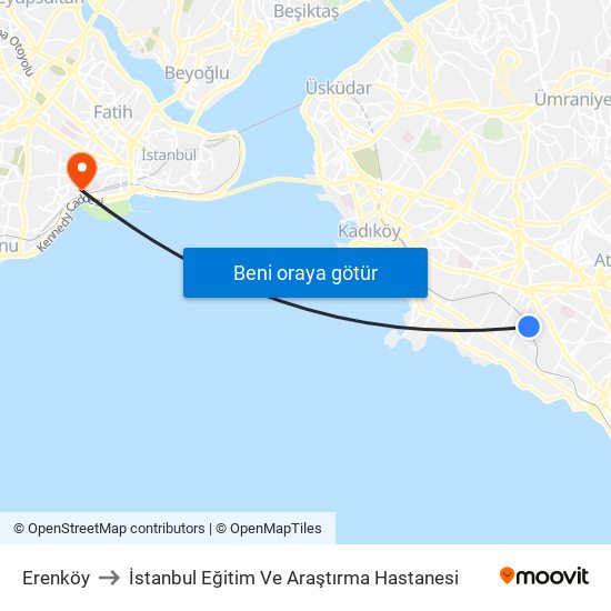 Erenköy to İstanbul Eğitim Ve Araştırma Hastanesi map