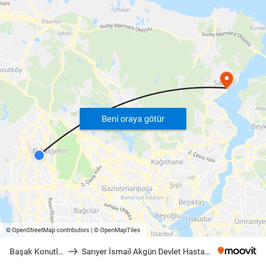 Başak Konutları to Sarıyer İsmail Akgün Devlet Hastanesi map