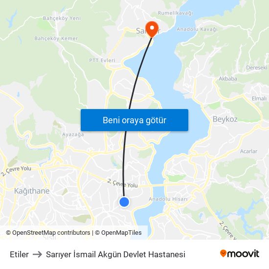 Etiler to Sarıyer İsmail Akgün Devlet Hastanesi map