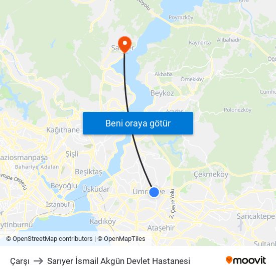 Çarşı to Sarıyer İsmail Akgün Devlet Hastanesi map