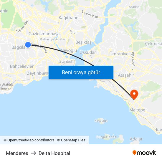 Menderes to Delta Hospital map