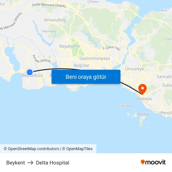Beykent to Delta Hospital map