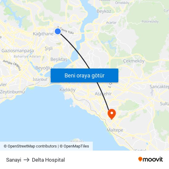Sanayi to Delta Hospital map