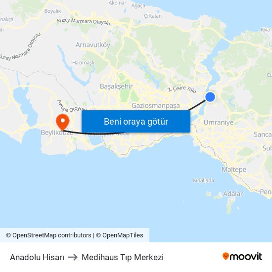 Anadolu Hisarı to Medihaus Tıp Merkezi map