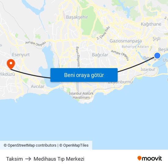 Taksim to Medihaus Tıp Merkezi map