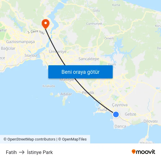Fatih to İstinye Park map