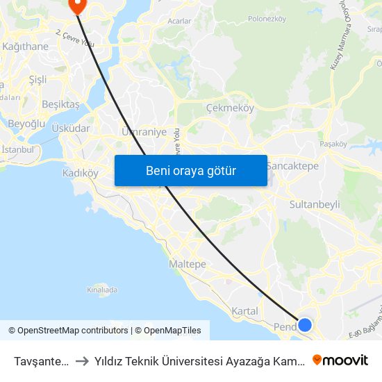 Tavşantepe to Yıldız Teknik Üniversitesi Ayazağa Kampüsü map