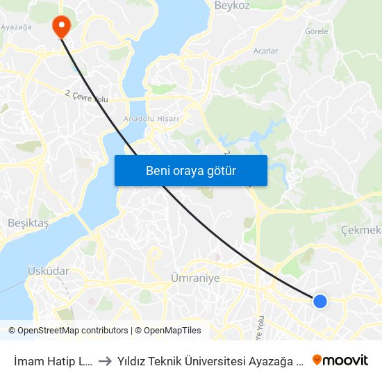 İmam Hatip Lisesi to Yıldız Teknik Üniversitesi Ayazağa Kampüsü map