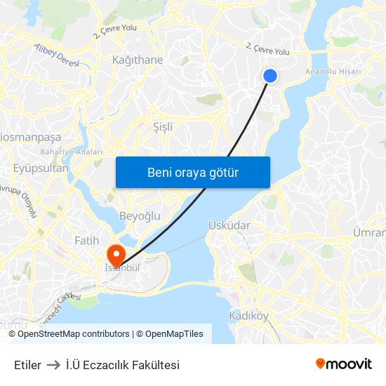 Etiler to İ.Ü Eczacılık Fakültesi map