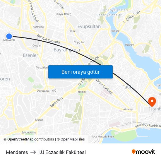 Menderes to İ.Ü Eczacılık Fakültesi map