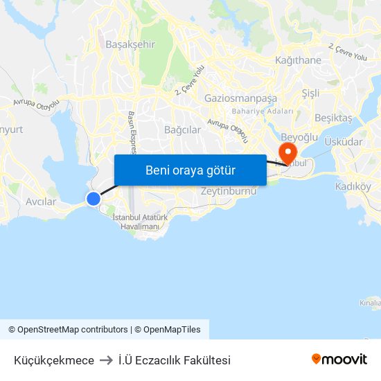 Küçükçekmece to İ.Ü Eczacılık Fakültesi map