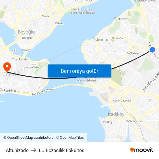 Altunizade to İ.Ü Eczacılık Fakültesi map