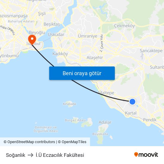 Soğanlık to İ.Ü Eczacılık Fakültesi map