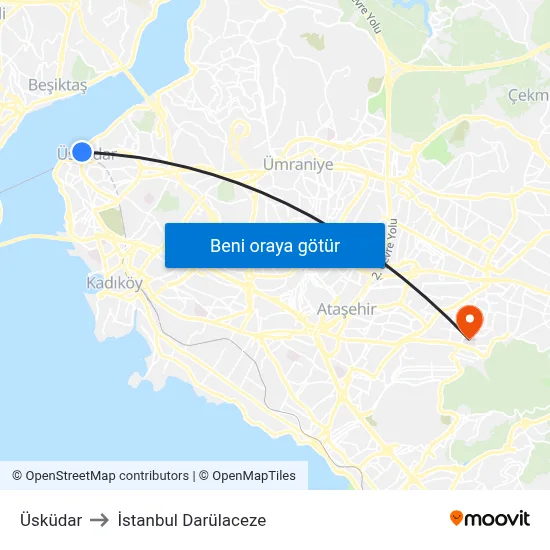 Üsküdar to İstanbul Darülaceze map