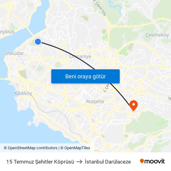 15 Temmuz Şehitler Köprüsü to İstanbul Darülaceze map