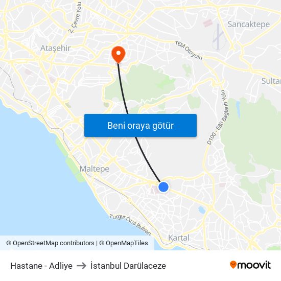 Hastane - Adliye to İstanbul Darülaceze map