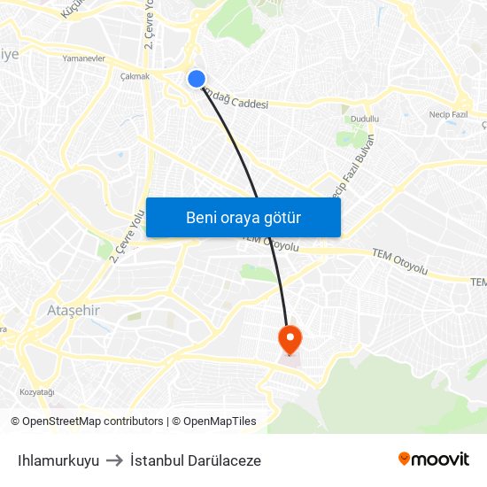 Ihlamurkuyu to İstanbul Darülaceze map