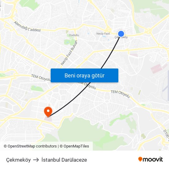 Çekmeköy to İstanbul Darülaceze map