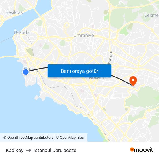 Kadıköy to İstanbul Darülaceze map