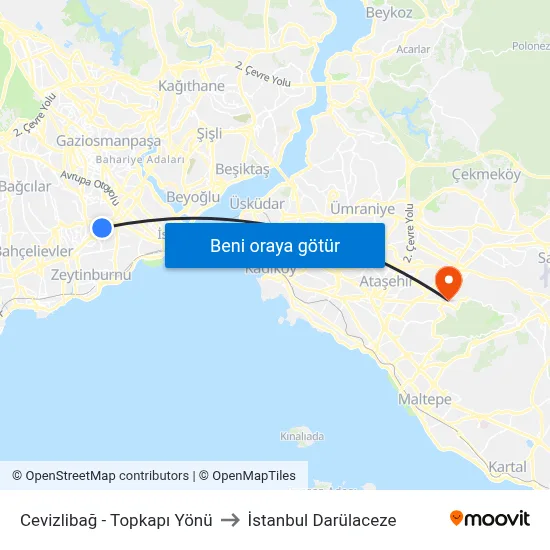 Cevizlibağ - Topkapı Yönü to İstanbul Darülaceze map