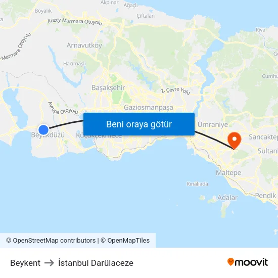 Beykent to İstanbul Darülaceze map
